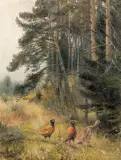 Willy Lorenz, BAŻANTY NA SKRAJU LASU, olej, płótno