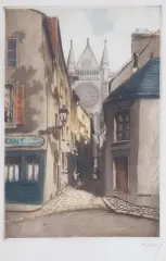 Alfred Hubert, ULICZKA W CHARTRES, akwaforta barwna, papier