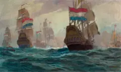 Alexander Kircher, BITWA MORSKA, olej, płótno