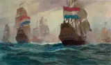 Alexander Kircher, BITWA MORSKA, olej, płótno