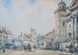 KRAKOWSKIE PRZEMIEŚCIE by Władysław Chmieliński, przed 1939, akwarela, gwasz, kredka, karton, sold Apr 2025