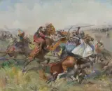Antoni Trzeszczkowski, EPIZOD Z WOJEN POLSKO-TURECKICH, olej, płótno