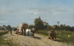 Walery Brochocki, NIEDZIELA PO KOŚCIELE. WYPADEK W DRODZE, 1873, olej, płótno naklejone na sklejkę