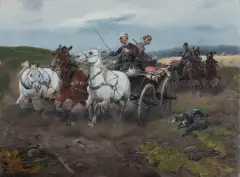 Jan Konarski, NA DRODZE, olej, deska