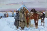 Jerzy Kossak, ODWRÓT SPOD MOSKWY, 1935, olej, tektura