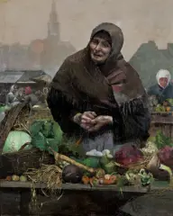 Wacław Szymanowski, PRZEKUPKA. HANDLARKA WARZYW, ok. 1883, olej, płótno naklejone na płytę