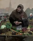 Wacław Szymanowski, PRZEKUPKA. HANDLARKA WARZYW, ok. 1883, olej, płótno naklejone na płytę