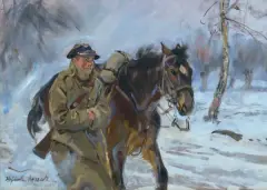 Wojciech Kossak, W ŚNIEŻNEJ ZADYMCE, 1930, olej, płótno