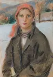 Stanisław Górski, DZIEWCZYNA W CHUŚCIE, pastel, tektura