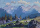 Stanisław Gałek, PANORAMA TATR, olej, tektura