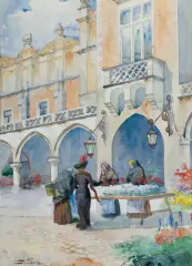 Stanisław Tondos, SUKIENNICE W KRAKOWIE, ołówek, akwarela, gwasz, papier
