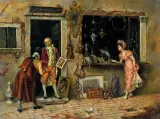 Giulio Beda, PRZED ANTYKWARIATEM WE WŁOSZECH, olej, deska