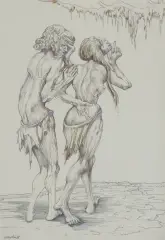 WYGNANIE, ILUSTRACJA DO „KSIĘGI RODZAJU by Jan Lebensztejn, 1988, atrament pióro, długopis, ołówek, papier kremowy, sold Mar 2025
