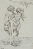 Jan Lebensztejn, WYGNANIE, ILUSTRACJA DO „KSIĘGI RODZAJU, 1988, atrament pióro, długopis, ołówek, papier kremowy