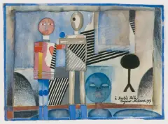 KOMPOZYCJA DEDYKOWANA BÉLI BARTÓKOWI by Zbigniew Makowski, 1957, akwarela, gwasz, tusz pędzel, papier, sold Mar 2025