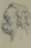 Jan Matejko, GŁOWA MĘŻCZYZNY Z WĄSAMI, ołówek, papier