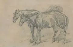 Piotr Michałowski, DWA KONIE – obraz dwustronny, ołówek, papier