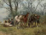 Ludwik Gędłek, ODPOCZYNEK, olej, deska mahoniowa