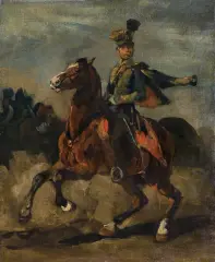 Piotr Michałowski, HUZAR NA GNIADYM KONIU, ok. 1836, olej, płótno dublowane
