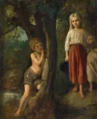 Aleksander Kotsis, ZASADZKA, ok. 1870, olej, tektura naklejona na deskę