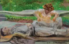 ŚMIERĆ ŻOŁNIERZA by Jacek Malczewski, 1910, olej, tektura naklejona na płytę spilśnioną, sold Dec 2024