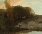 Roman Kochanowski, PEJZAŻ Z POSTACIĄ, po 1900, olej, deska