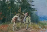 Wojciech Kossak, ZWIADOWCA Z PRZEWODNIKIEM, 1926, olej, płótno naklejone na tekturę