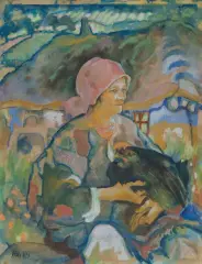 Kazimierz Sichulski, KOBIETA Z KURĄ, 1920, akwarela, gwasz, tektura