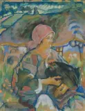 Kazimierz Sichulski, KOBIETA Z KURĄ, 1920, akwarela, gwasz, tektura