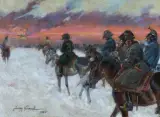 Jerzy Kossak, WIZJA NAPOLEONA W ODWROCIE SPOD MOSKWY, 1944, olej, tektura