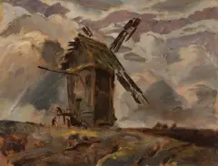 Bronisław Jamontt, WIATRAK, 1940, olej, tektura