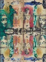 Zbigniew Makowski, KOMPOZYCJA Z „LEDĄ Z ŁABĘDZIEM“, 1981, tusz pióro, akwarela, papier