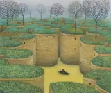 Jacek Yerka, JESIENNY POŁÓW, 2024, pastel, papier naklejony na tekturę