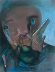 GłOWA by Stasys Eidrigevičius, 1990, pastel, papier, sold Dec 2024
