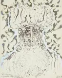 Zdzisław Lachur, GŁOWA PROROKA, 1979, tusz pióro, sepia, gwasz biały, srebrny i złoty