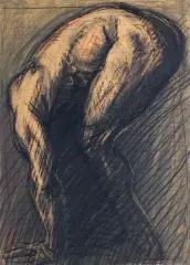 Aleksander Roszkowski, AKT SKULONY, 1989, pastel, papier beżowy