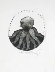 EX LIBRIS MARCEL CLASSEN by Stasys Eidrigevičius, 1980, akwaforta, akwatinta, papier, sold Oct 2024