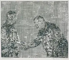 Marian Malina, POWITANIE C, 1975, linoryt, gwasz, papier kremowy