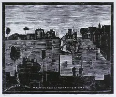Ryszard Stryjec, PRZYSTAŃ, 1968, drzeworyt, papier