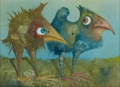 Z CYKLU „PTAKI CUDAKI” by Stanisław Jerzy Suder, olej, płyta, sold Oct 2024