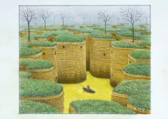 JESIENNY POŁÓW by Jacek Yerka, 2024, kredki, ołówek, karton, sold Oct 2024