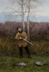 MYŚLIWY by Zygmunt Piotrowicz, 1894, olej, płótno dublowane, offered Oct 2024