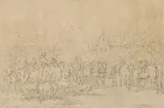 Juliusz Kossak, WYJAZD NA POLOWANIE Z SOPLICOWA, 1877, tusz, papier