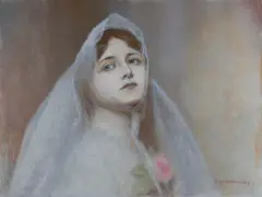 Piotr Stachiewicz, DAMA W WOALU, pastel, papier