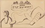 Marek Włodarski, POSTACIE ZA STOŁEM, 1929, tusz sepia, pióro, papier szarokremowy