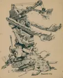 Bronisław Wojciech Linke, NIEWYKORZYSTANIE MECHANIZMÓW, 1954, tusz pędzel, papier kremowy