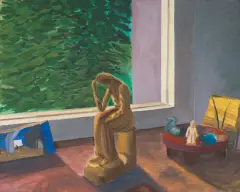 MARTWA NATURA Z FIGURKĄ by Jarosław Modzelewski, 2019, tempera żółtkowa, płótno, offered Oct 2024