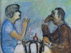 Józef Czapski, KOBIETA I MĘŻCZYZNA W KAWIARNI, ok. 1955, olej, płótno