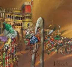 DWORSKIE IGRASZKI by Tomasz Sętowski, 1997, olej, płótno, offered Oct 2024