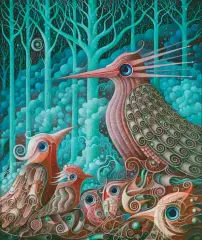 Leszek Kostuj, MAGICZNE PTASZKI VII, 2016, akryl, płyta